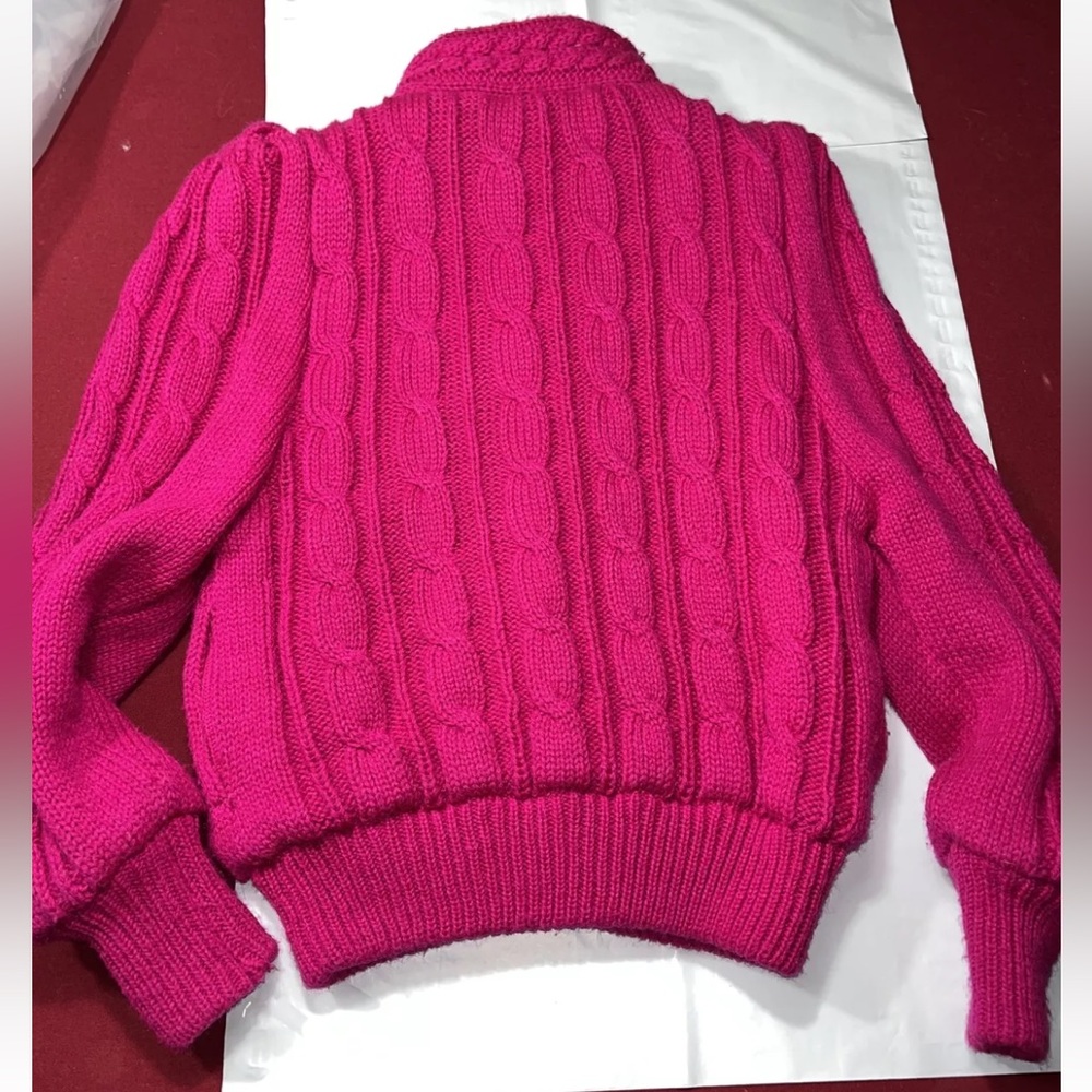 Barbie sweater jacket Chill chasers HOT PINK knit puff sleeves Zip up QUILTED M - Picture 7 of 14